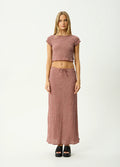 Capricorn - Hemp Seersucker Maxi Skirt | Burgundy Beige Stripe-Image 1