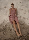 Capricorn - Hemp Seersucker Midi Dress | Burgundy Beige Stripe-Image 2