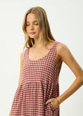 Capricorn - Hemp Seersucker Midi Dress | Burgundy Beige Stripe-Image 5