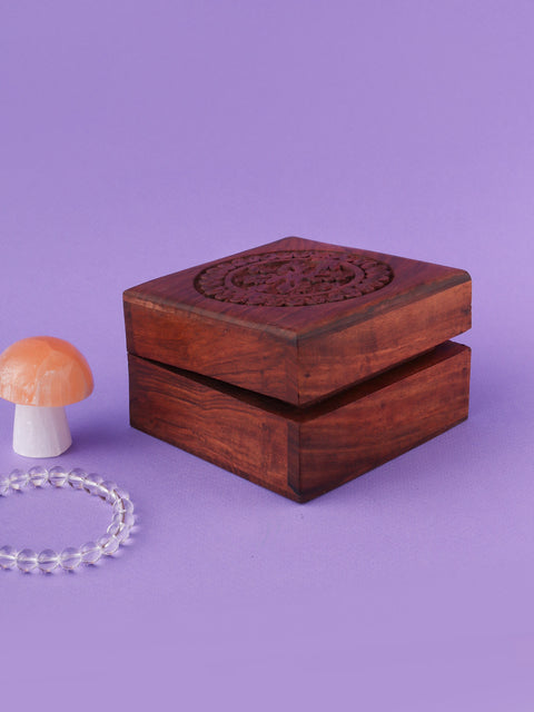 Carved Box Square Shisham Wood