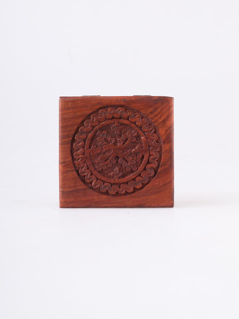 Carved Box Square Shisham Wood