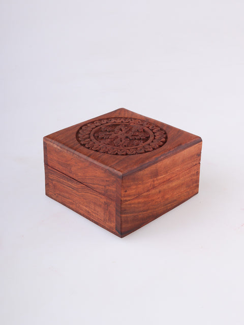 Carved Box Square Shisham Wood