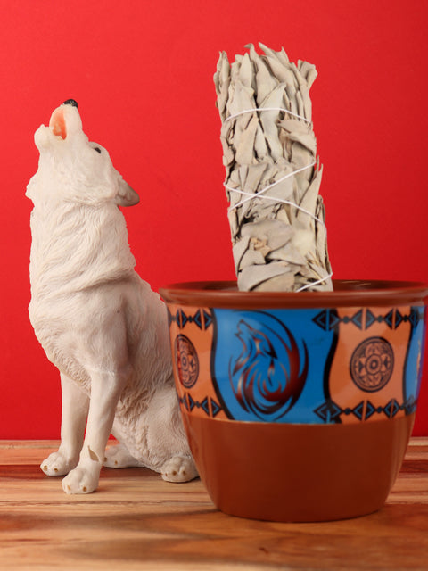 Ceramic Smudge Pot - Large Wolf
