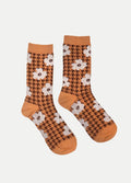Cosmic Crew Socks | Brown Houndstooth Daisy-Image 1