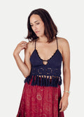 Cotton Crochet Fringe Top | Navy-Image 1