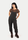 Cotton Flower Overalls | Black-Image 1