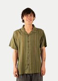 Cotton Homespun Camp Shirt | Moss Green Stripe-Image 1