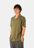 Cotton Homespun Camp Shirt | Moss Green Stripe-Image 2