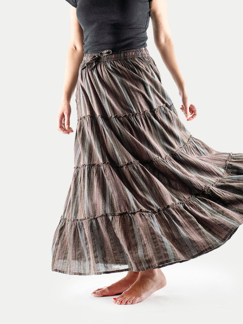Cotton Stripe Tiered Maxi Skirt
