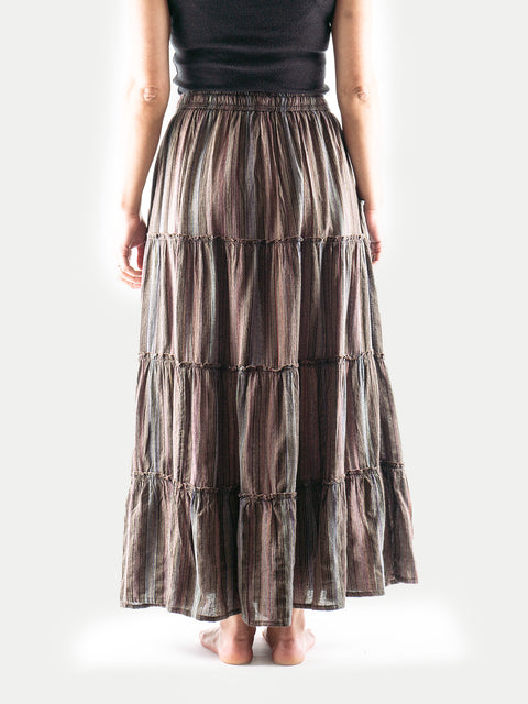 Cotton Stripe Tiered Maxi Skirt