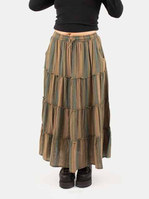 Cotton Stripe Tiered Maxi Skirt