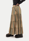 Cotton Stripe Tiered Maxi Skirt | Moss Green Stripe-Image 2
