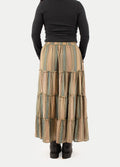 Cotton Stripe Tiered Maxi Skirt | Moss Green Stripe-Image 3