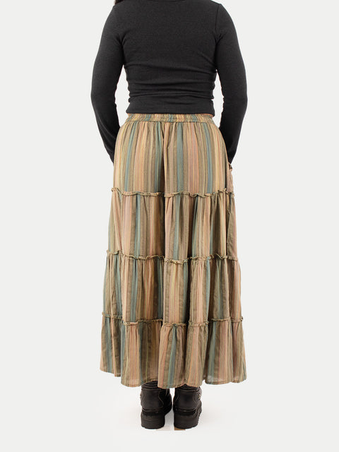 Cotton Stripe Tiered Maxi Skirt