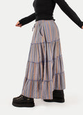 Cotton Stripe Tiered Maxi Skirt | Sky-Image 2