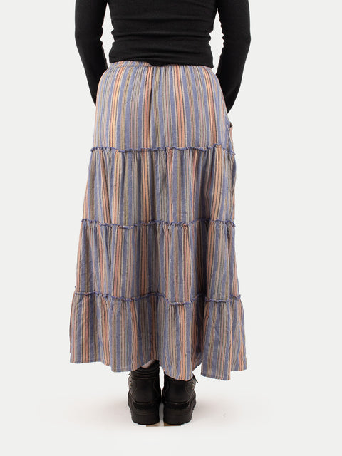 Cotton Stripe Tiered Maxi Skirt