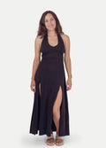 Cotton Tie Back Maxi Dress | Black-Image 1