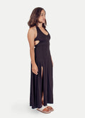 Cotton Tie Back Maxi Dress | Black-Image 2