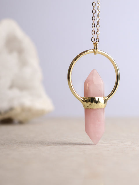 Double Point Rose Quartz Pendant