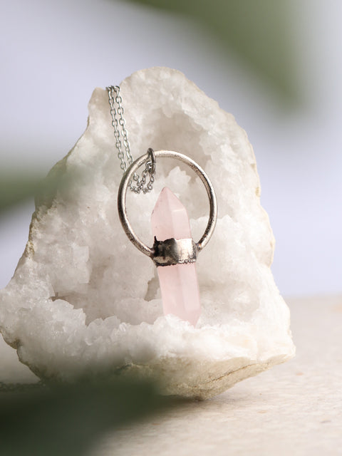Double Point Rose Quartz Pendant
