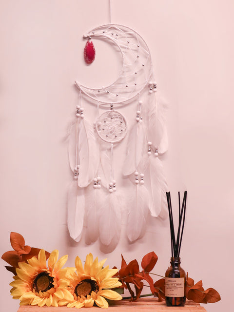 Dreamcatcher White Moon w Pink Agate