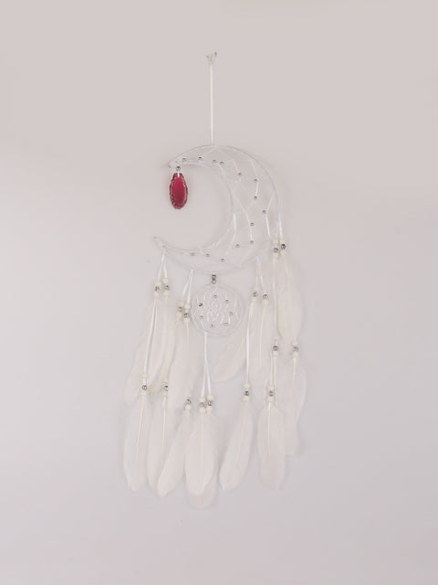Dreamcatcher White Moon w Pink Agate