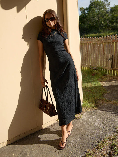 Elodie - Hemp Seersucker Midi Dress