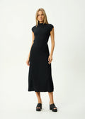 Elodie - Hemp Seersucker Midi Dress | Black-Image 2