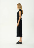 Elodie - Hemp Seersucker Midi Dress | Black-Image 3