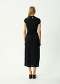 Elodie - Hemp Seersucker Midi Dress | Black-Image 4