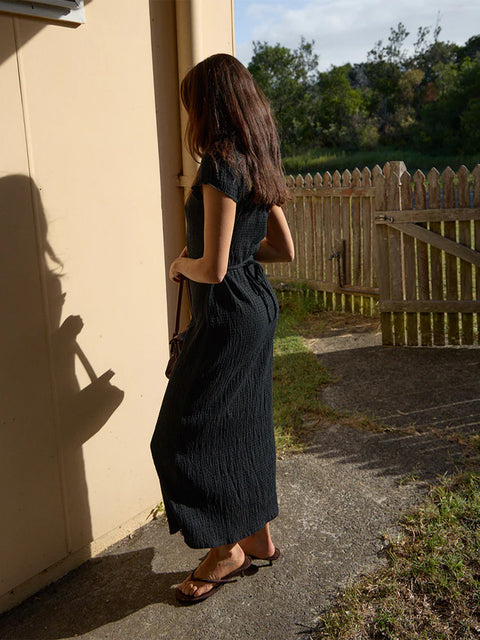 Elodie - Hemp Seersucker Midi Dress