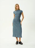 Elodie - Hemp Seersucker Midi Dress | Navy Check-Image 1