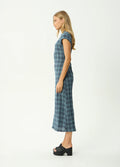 Elodie - Hemp Seersucker Midi Dress | Navy Check-Image 3