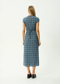 Elodie - Hemp Seersucker Midi Dress | Navy Check-Image 4