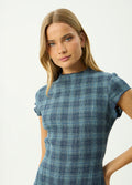 Elodie - Hemp Seersucker Midi Dress | Navy Check-Image 5