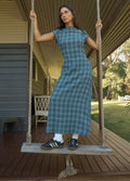 Elodie - Hemp Seersucker Midi Dress | Navy Check-Image 6
