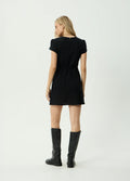 Farah - Seersucker Mini Wrap Dress | Black-Image 3