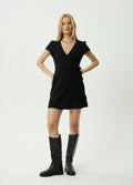 Farah - Seersucker Mini Wrap Dress | Black-Image 4