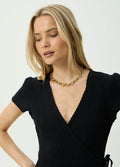 Farah - Seersucker Mini Wrap Dress | Black-Image 5