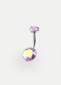 Gem Double Prong Set Navel Barbell 14G | Amethyst-Image 1