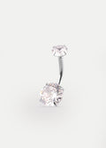 Gem Double Prong Set Navel Barbell 14G | Clear-Image 1