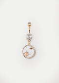 Gem Gold Moon Star Dangle Navel Barbell 14G | Clear-Image 1