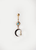 Gem Gold Moon Star Navel Barbell 14G | Aurora Borealis-Image 1
