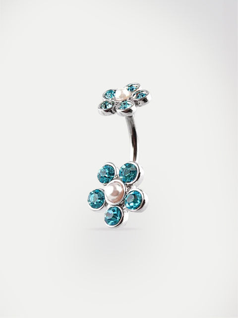 Gem Pearl Flower Navel Barbell 14G
