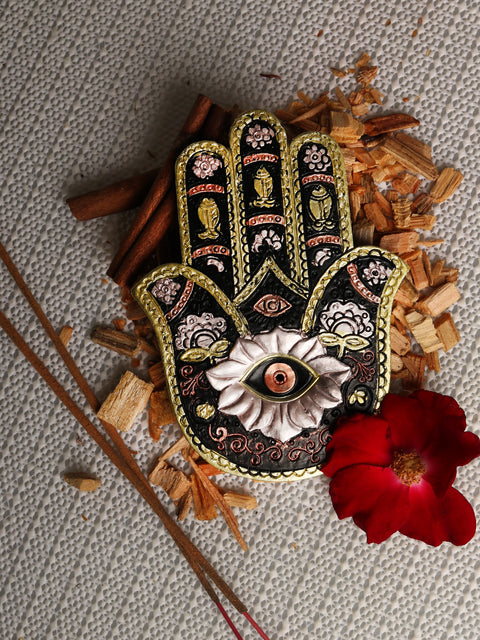 Hamsa Hand Gold Black Incense Holder