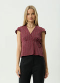 Ledger - Recycled Wrap Top | Burgundy Stripe-Image 1