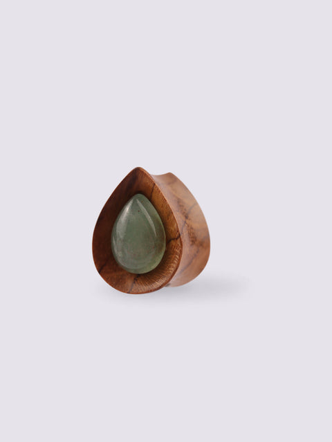 Olive Wood Aventurine Teardrop Plug 12mm