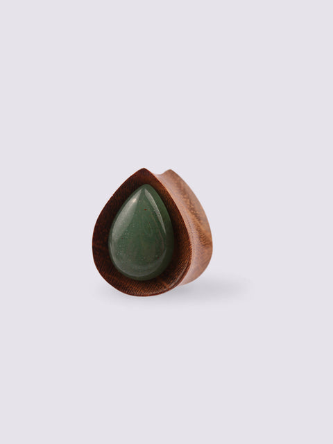 Olive Wood Aventurine Teardrop Plug 14mm