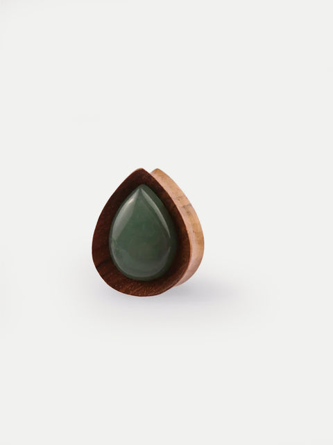 Olive Wood Aventurine Teardrop Plug 16mm