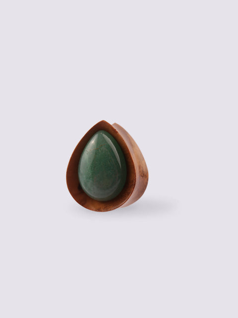 Olive Wood Aventurine Teardrop Plug 19mm